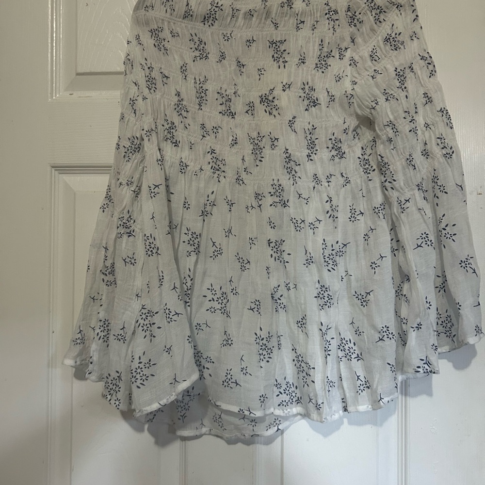 Marshalls White Blouse with Blue Floral Design